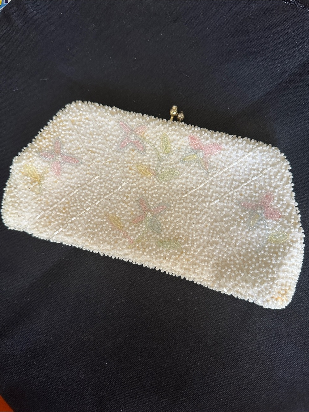 Richere Japanese Beaded Ivory Floral Clutch -